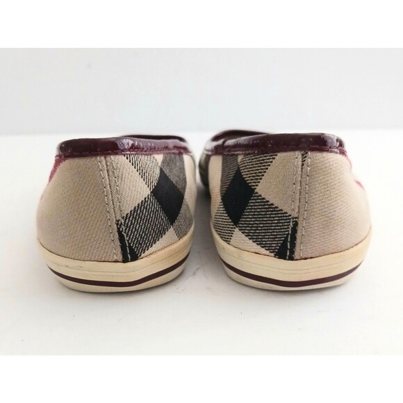 Burberry Nova Check Ballet Flat Burgundy Patent Cap Toe Rubber Bumper EU 35 US 5 - Picture 7 of 13